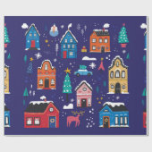 Papier Cadeau Mignonnes maisons de Noël plats illustrations vint (Plat)