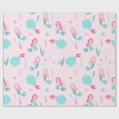 Papier Cadeau Mignonnes sirènes rose et turquoise Motif (Plat)