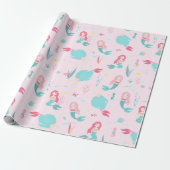 Papier Cadeau Mignonnes sirènes rose et turquoise Motif (Déroulé)