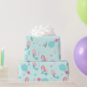 Papier Cadeau Mignonnes sirènes rose et turquoise Motif