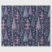 Papier Cadeau Mignons arbres de Noël Whimsical Festive en violet (Plat)