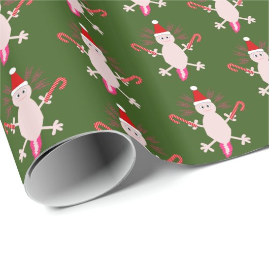 Papier Cadeau Mignons Axolotl de Noël (Coin rond)