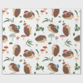 Papier Cadeau Mignons Champignons Hérisson Forêt Animaux de la F (Plat)