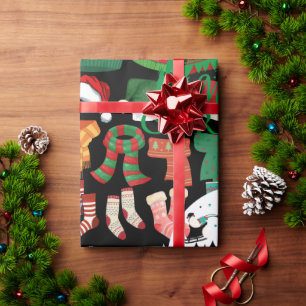 Papier Cadeau Mignons chapeaux, écharpes et chaussettes de Noël
