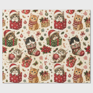 Papier Cadeau Mignons chatons de Noël et motif de vacances