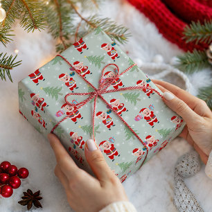 Papier Cadeau Mignons Cochons de Noël Fantaisistes Motif Vert