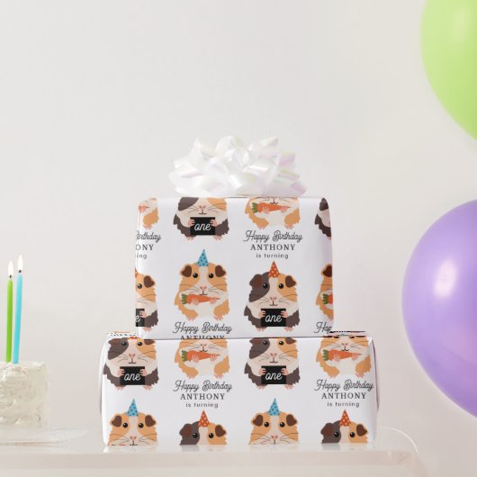 Papier Cadeau Mignons Cochons d'Inde Drôles Nom Âge Anniversaire (Cadeaux de fête)