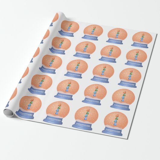 Papier Cadeau Mignons créatures enneiger globe orange violet bla (Déroulé)