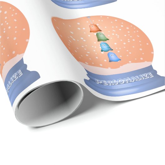 Papier Cadeau Mignons créatures enneiger globe orange violet bla (Coin rond)