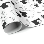 Papier Cadeau Mignons Feuilles Illustration Noir Et Blanc (Coin rond)