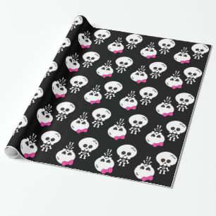 Papier Cadeau mignons garçons et filles squelettes kawaii crânes