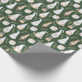 Papier Cadeau Mignons Gnomes de Noël sur vert (Coin)