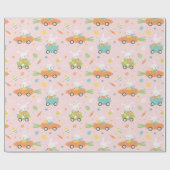 Papier Cadeau Mignons lapins de Pâques en carottes et voitures à (Plat)