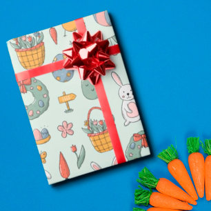 Papier Cadeau Mignons lapins de Pâques printaniers colorés pour