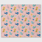 Papier Cadeau Mignons léopards avec feuilles de jungle sur rose (Plat)