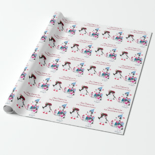 Papier Cadeau Mignons manchots dans la neige Joyeux Noël