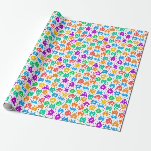 Papier Cadeau Mignons monstres pixellisés colorés motifs (Déroulé)