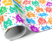 Papier Cadeau Mignons monstres pixellisés colorés motifs (Coin rond)