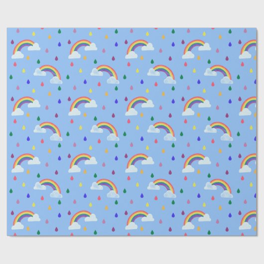 Papier Cadeau Mignons nuages de pluie Confetti Arc-en-ciel (Plat)