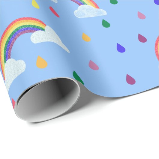 Papier Cadeau Mignons nuages de pluie Confetti Arc-en-ciel (Coin rond)