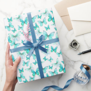 Papier Cadeau Mignons papillons Turquoises Motif Pastel