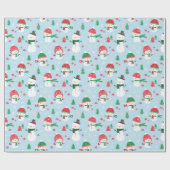 Papier Cadeau Mignons petits neiges avec xmas sur bleu clair (Plat)