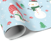 Papier Cadeau Mignons petits neiges avec xmas sur bleu clair (Coin rond)