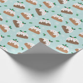 Papier Cadeau Mignons petits poudings de noël sur bleu clair (Coin)