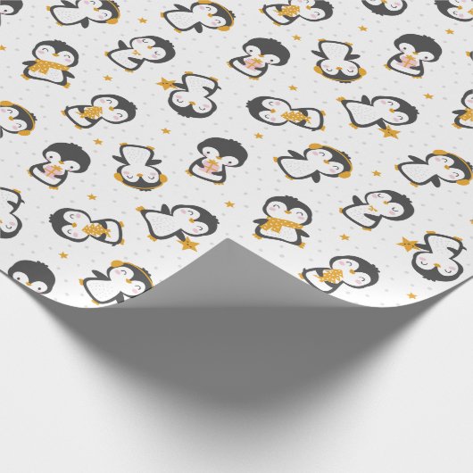 Papier Cadeau Mignons pingouins de Noël en blanc (Coin)