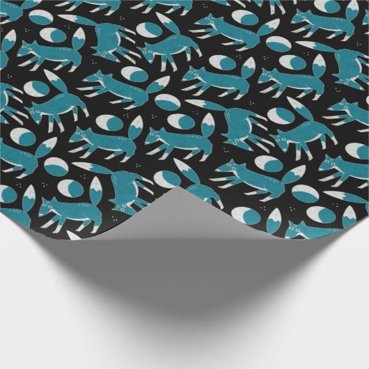 Papier Cadeau Mignons renards et lunes motif en guerre bleue et (Coin)
