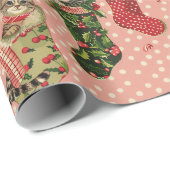 Papier Cadeau Mignons restes de Noël avec chatons (Coin rond)