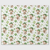 Papier Cadeau Mignons Singes Vert Casquette Shamrock St. Patrick (Plat)