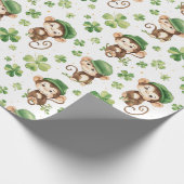Papier Cadeau Mignons Singes Vert Casquette Shamrock St. Patrick (Coin)