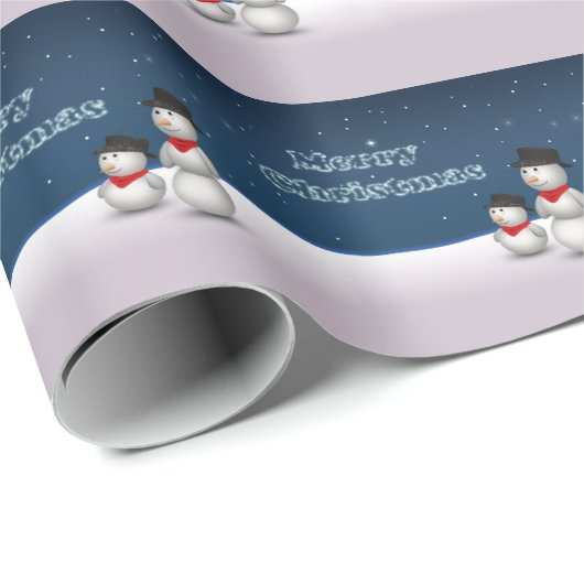 Papier Cadeau Mignons Snowmen Joyeux Noël Étoiles Constellation (Coin rond)