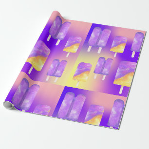 Papier Cadeau Mikitiez été arc-en-ciel popsicle or violet