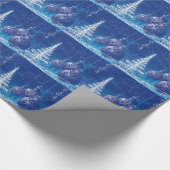 Papier Cadeau Milieu de Noël bleu nuit détenus Arbres blancs (Coin)