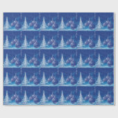 Papier Cadeau Milieu de Noël bleu nuit détenus Arbres blancs (Plat)