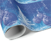 Papier Cadeau Milieu de Noël bleu nuit détenus Arbres blancs (Coin rond)