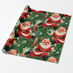 Papier Cadeau Milieu de siècle joyeux : Père Noël vintage couran