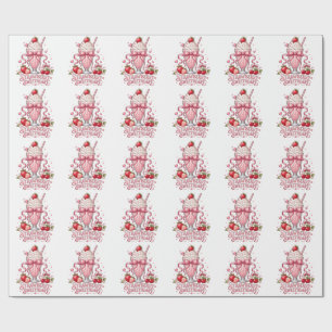 Papier Cadeau Milkshake de Fraise Mignonne Dessert Rose Sucré