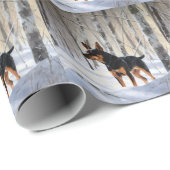 Papier Cadeau Mince Pinscher Laisser Neige Noël (Coin rond)