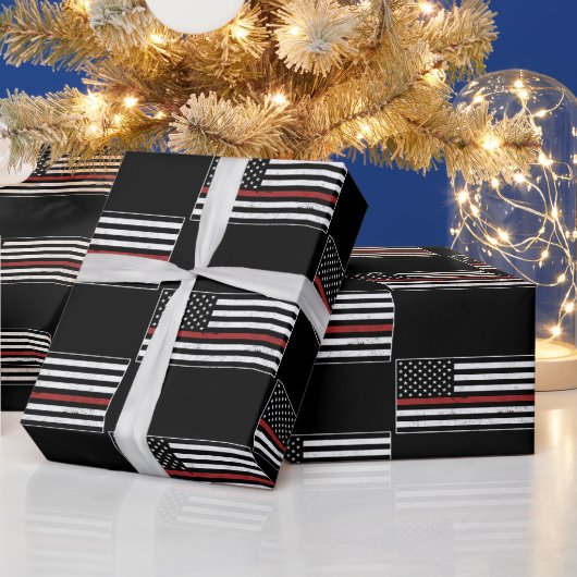 Papier Cadeau Mince Red Line USA Drapeau Pompier Service d'incen (Vacances)