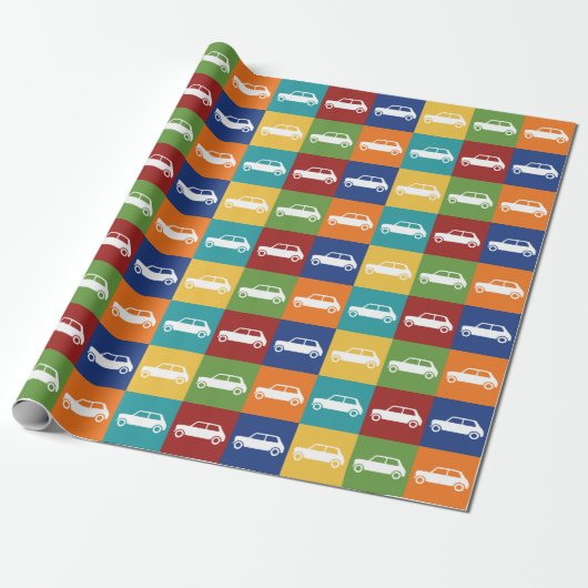 Papier Cadeau Mini-Cooper en damier Clair (Déroulé)