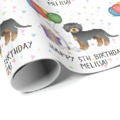 Papier Cadeau Mini Goldendoodle noir et fauve Joyeux Anniversair (Coin rond)