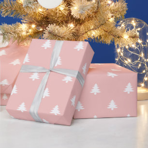 Papier Cadeau Mini-pâle rose blanc de Noël arbres mignons