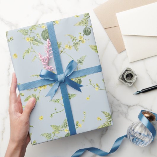 Papier Cadeau Mini pastèque botanique gris bleu doux (Cadeaux)