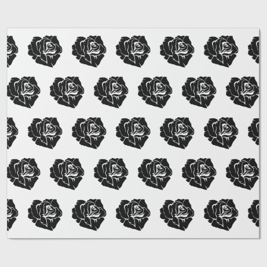 Papier Cadeau Minimal Black and White Rose Pattern (Plat)