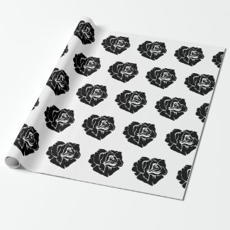 Papier Cadeau Minimal Black and White Rose Pattern
