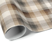Papier Cadeau Minimal Brun Plaid Fêtes (Coin rond)