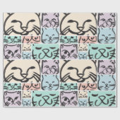 Papier Cadeau Minimal Cats Line Art Collage  (Plat)